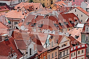 Prague traditional red roofs. Prague, Czech republic