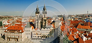Prague, view of Old Town Square and Church of Mother of God from Clock Tower, Czech Republic