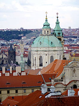 Prague view from top with copper green roof