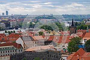 Prague and Vltava River viewed from Hradcany Prague Czech Republic