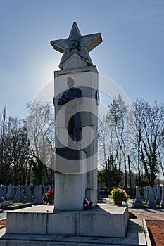 Prague, Czech Republic-March 30, 2021 - Prague War Cemetery 1939-1945. Its centrepiece is the monument to the 436 Soviet soldiers photo