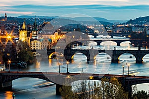 Pragues bridges at nights