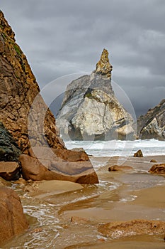 Praia da Ursa beach with sharp rocks