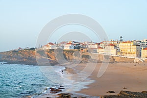Praia das Macas Apple Beach in Colares, Portugal, on a stormy day before sunset photo