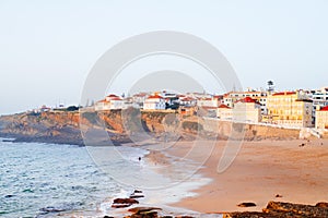Praia das Macas Apple Beach in Colares, Portugal, on a stormy day before sunset photo