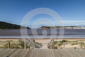 Praia de Sao Martinho do Porto, beautiful beach on a lagoon from the Atlantic Ocean photo