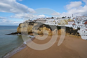 Praia do Carvoeiro beach landscape in Algarve, Portugal