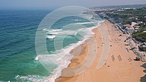 Praia grande tourist sandy beach at Atlantic ocean, Sintra, Portugal, Europe