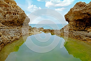 Natural rocks at Algar Seco in Carvoeiro Algarve Portugal photo