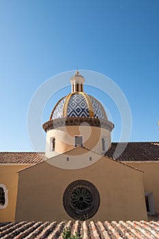 Closeup of the Church of San Gennaro in the little town of Praiano on the Amalfi Coast, Southern Italy