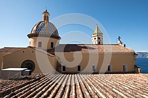 Closeup of the Church of San Gennaro in the little town of Praiano on the Amalfi Coast, Southern Italy