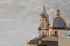 Praiano, The majolica dome of the Church of San Gennaro, Campania, Italy