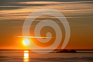 Praiano - Scenic sunset behind the Li Galli islands in the Mediterranean Sea. View from Positano,  Amalfi Coast, Italy, Europe.