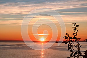 Praiano - Scenic sunset behind the Li Galli islands in the Mediterranean Sea. View from Positano,  Amalfi Coast, Italy, Europe.