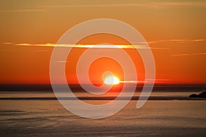 Praiano - Scenic sunset behind the Li Galli islands in the Mediterranean Sea. View from Positano,  Amalfi Coast, Italy, Europe.