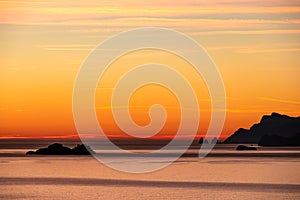 Praiano - Scenic sunset behind the Li Galli islands in the Mediterranean Sea. View from Positano,  Amalfi Coast, Italy, Europe.