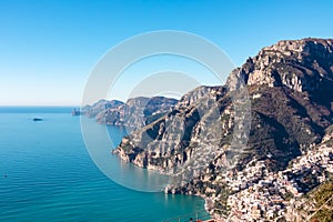 Praiano - Scenic view from hiking trail between Positano and Praiano at the Amalfi Coast, Campania, Italy, Europe