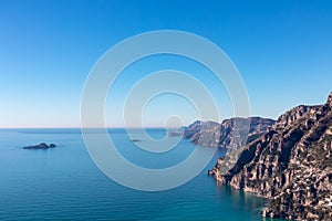 Praiano - Scenic view from hiking trail between Positano and Praiano at the Amalfi Coast, Campania, Italy, Europe