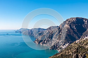 Praiano - Scenic view from hiking trail between Positano and Praiano at the Amalfi Coast, Campania, Italy, Europe