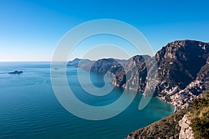 Praiano - Scenic view from hiking trail between Positano and Praiano at the Amalfi Coast, Campania, Italy, Europe