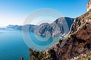 Praiano - Scenic view from hiking trail between Positano and Praiano at the Amalfi Coast, Campania, Italy, Europe