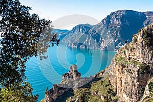 Praiano - Scenic view from hiking trail between Positano and Praiano at the Amalfi Coast, Campania, Italy, Europe