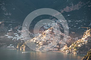 Praiano - Scenic view during twilight from Praiano to Positano at the Amalfi Coast, Campania, Italy, Europe