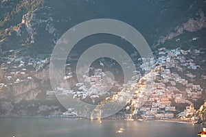 Praiano - Scenic view during twilight from Praiano to Positano at the Amalfi Coast, Campania, Italy, Europe