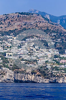 Praiano town of Amalfi coast and Tyrrhenian sea
