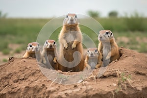 Prairie dog in wildlife. Cute prairie dog on summer field with flowers