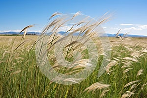 prairie grass swaying under the force of a summer breeze