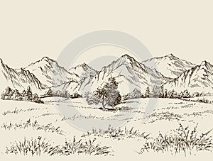 Prairie and mountains drawing