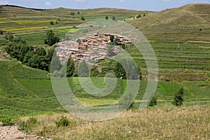 The prairie scenery in northern China and the villages deep in the prairie