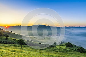 Prairie sunrise scene aerial view