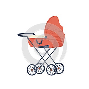 Pram with newborn baby child, cartoon stroller