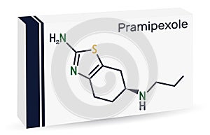 Pramipexole molecule. It is non-ergot dopamine agonist, medication. Skeletal chemical formula. photo