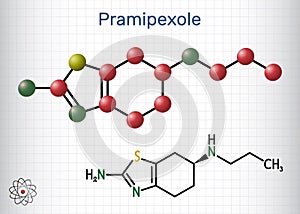 Pramipexole molecule. It is non-ergot dopamine agonist, medication. Structural chemical formula photo