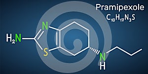 Pramipexole molecule. It is non-ergot dopamine agonist, medication . Structural chemical formula photo