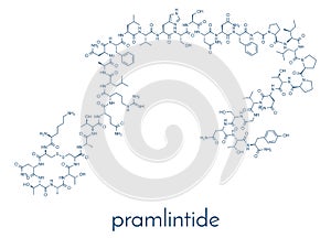Pramlintide diabetes drug molecule. Analog of amylin or islet amyloid polypeptide IAPP. Skeletal formula.