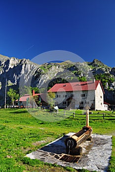 Pramosio mountain hut in the Carnia Alps. Friuli, Italy