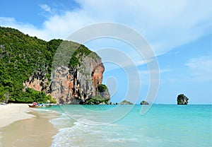 Pranang cave beach. Tropical landscape in Krabi, Thailand.