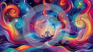 Pranayama Yoga Energy with Colorful Swirling Air Patterns