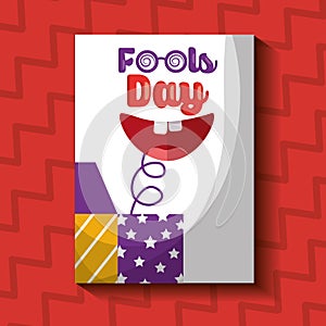 Prank box with happy mouth fools day card