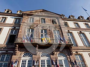 Prapor Flag of Ukraine in city center of Strasbourg in Alsace, F