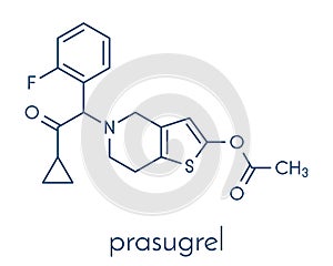 Prasugrel platelet inhibitor drug molecule. Used in treatment of acute coronary syndrome and in the prevention of stent thrombosis