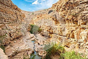 Prat River in Israel. Wadi Qelt valley in the West Bank photo