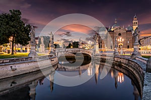 The Prato della Valle square in Padova, Italy, just after sunset