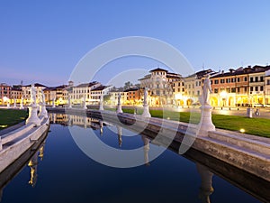 Prato della Valle Square in Padova, Italy at night