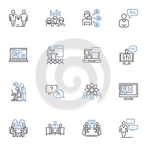 Prattling folks line icons collection. Gossip, Talking, Chattering, Babbling, Blabbering, Yapping, Ranting vector and photo