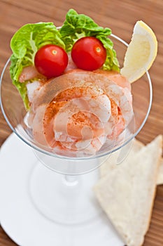 Prawn cocktail appetizer with cocktail tomatoes